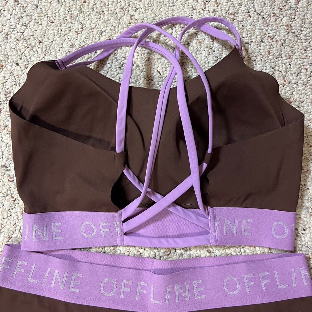 Offline by Aerie Brown and Lavender Sports bra and leggings set - Picture 2 of 12